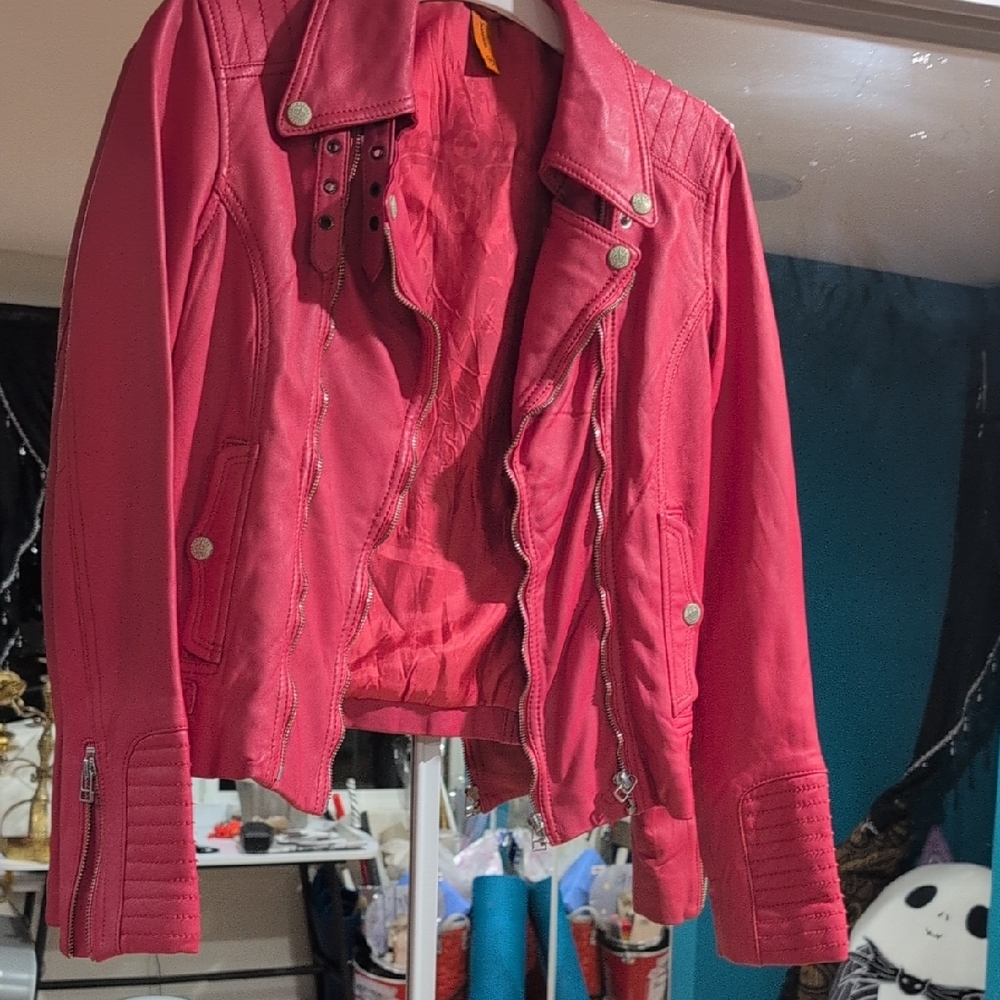 Vibrant Pink Leather Jacket for Women